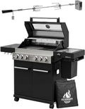 FEUERGOTT Gasgrill, Schwarz/Silber, Hektor 4B-S inkl. Drehspieß und Abdeckhaube mit 4 Brennern, Sear-Brenner, Gusseisen-Grillrost