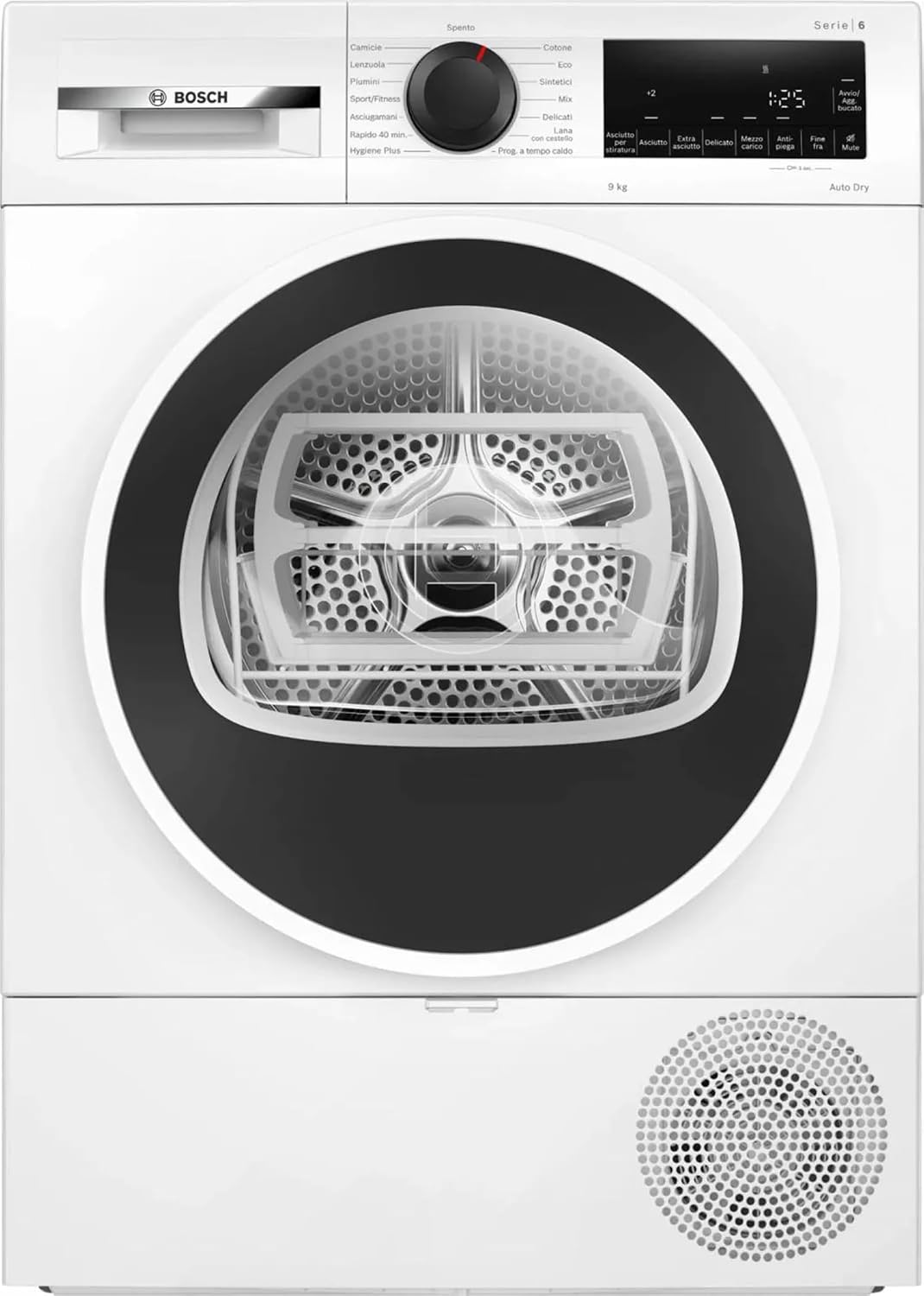 Bosch Wäschetrockner, 9 kg, Weiß/Schwarz, WQG243D8IT, mit Wärmepumpe, freistehend, Energieeffizienzklasse C