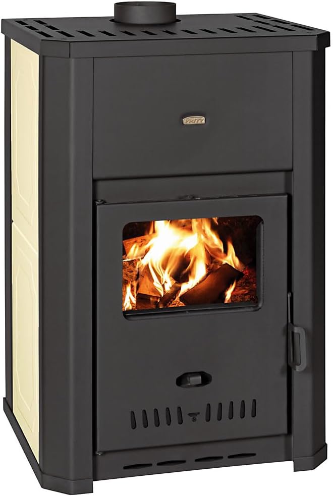CasaNovae24 Öfen, 24 kW, Schwarz/Beige, Prity WD W24 D Holzkesselofen Wassermantel, Zentralheizung, CE-zertifiziert
