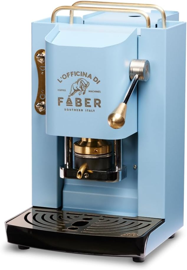 FABER COFFEE MACHINES Kaffeemaschine, 44 mm, Blau/Gold/Schwarz, Pro Deluxe aus Messing mit Pads aus Ese Papier