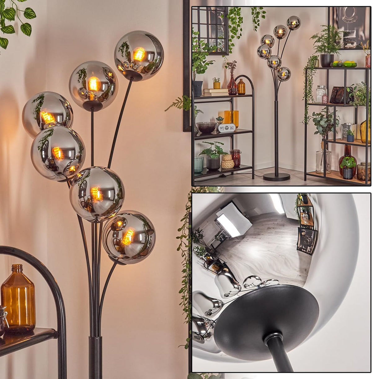 HOFSTEIN Standleuchten & Deckenfluter, 25 Watt, 168 cm, 15 cm, Schwarz/Chrom/Rauch