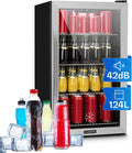 Klarstein Mini-Kühlschrank, 124 L, Schwarz/Silber, Mini Kühlschrank mit Glastür, für Zimmer, Getränkekühlschrank Klein mit Verstellbaren Ablagen