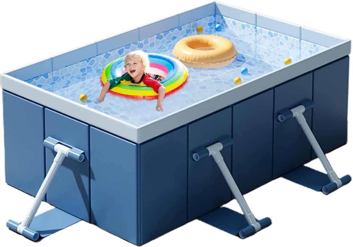 Kamera, PVC., Blau/Weiß, Tragbarer Pool, nicht aufblasbar, zusammenklappbar, gerahmt, Pools, Wasserspielzeug für den Außenbereich