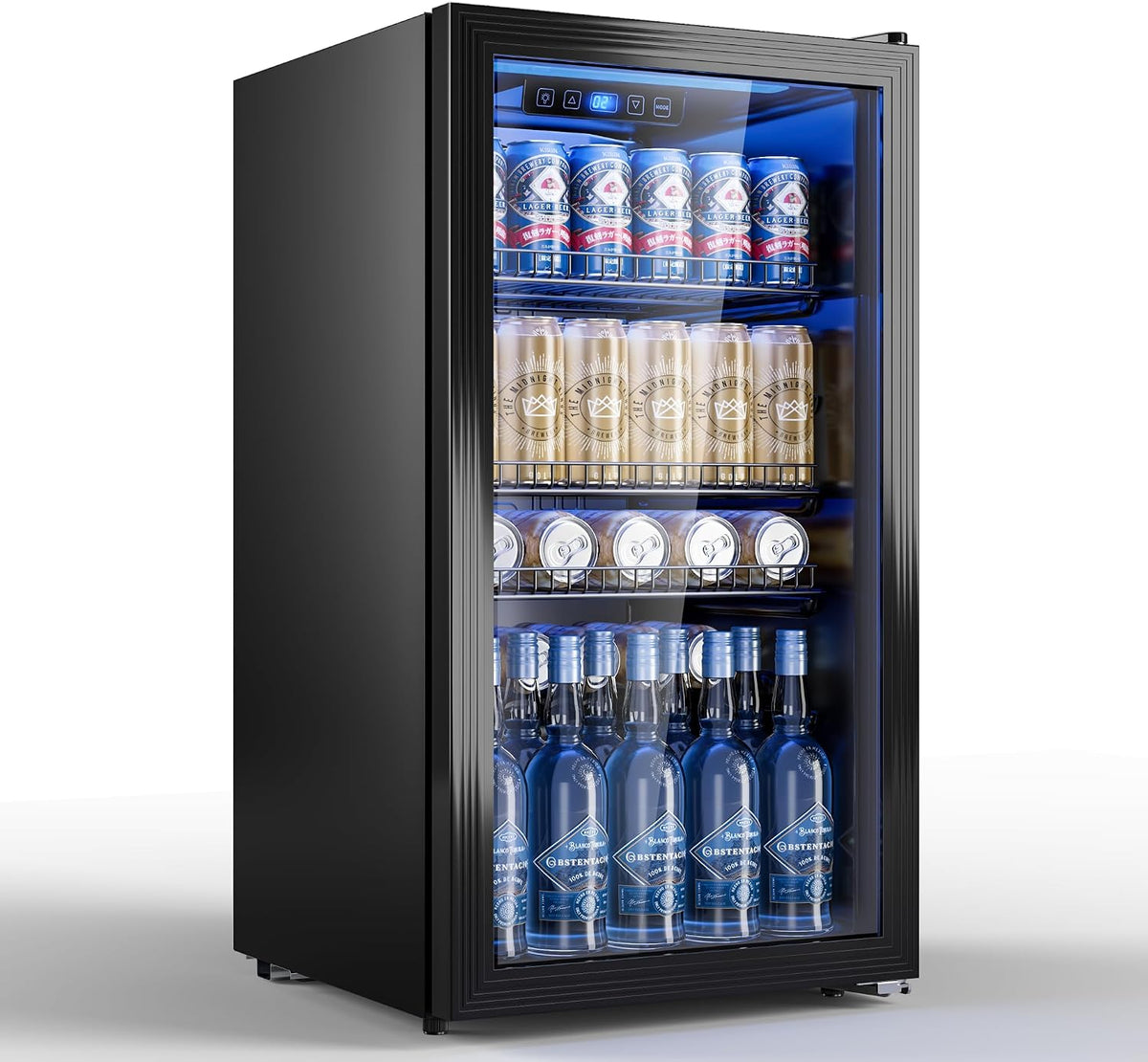 TRIUMPHKEY Mini-Kühlschrank, 95 L, Schwarz, mit Glasfront (Glastür), Kompakter Getränkekühlschrank für bis zu 128 Dosen
