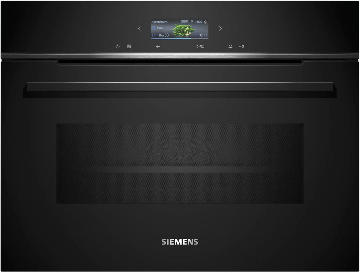 SIEMENS Mikrowelle, 60 x 45 cm, 900 W, Schwarz, CM724G1B1, iQ700 Smarter Einbau-Kompaktbackofen mit nfunktion, Made in Germany