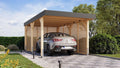 Chillroi Carports, Holz/Natur, Karibu Leimholzcarport mit EIN oder Zwei Stellplätzen, optional mit Seitenwänden (Einzelcarport - mit Seitenwänden)