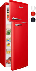 Bomann Kühlschrank, 58.5 cm, 208 L, 160 L, 48 L, Rot, Retro mit Gefrierfach, Vintage Kühlgefrierkombi Inhalt, Kühlen