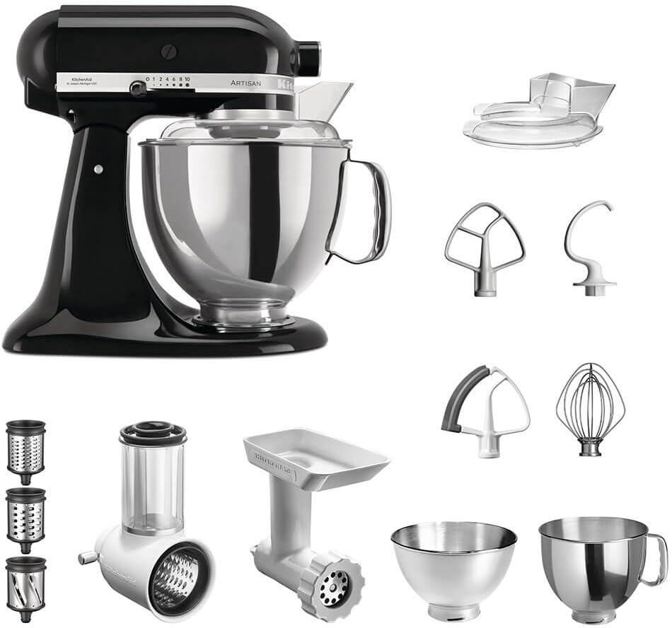 KitchenAid Universalküchenmaschinen, Schwarz/Silber, Küchenmaschine Artisan 5KSM175PS Starter Paket