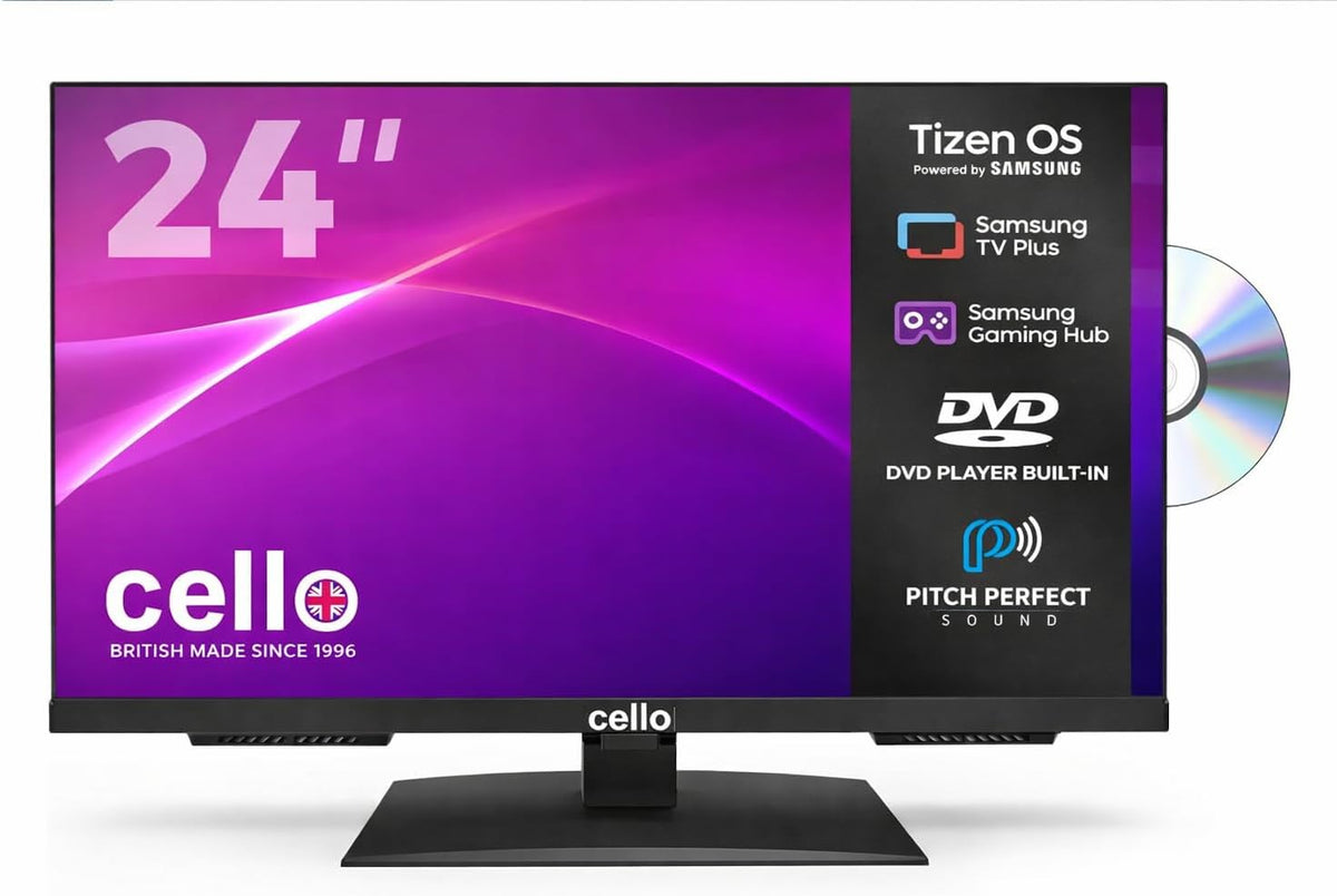 Cello Fernseher, Schwarz, C2426TZF 24' Smart LED TV/DVD mit Tizen OS von Samsung, Gaming Hub, Pitch Perfect Lautsprecher