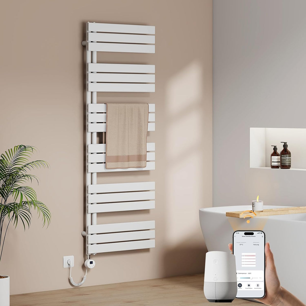 EMKE Heizkörper, 1000 W, Weiß, WiFi Handtuch Elektrisch 1599x600 mm - Flach Bad Elektrisch, Elektrischer Handtuchwärmer Handtuchtrockner Handtuch Bad