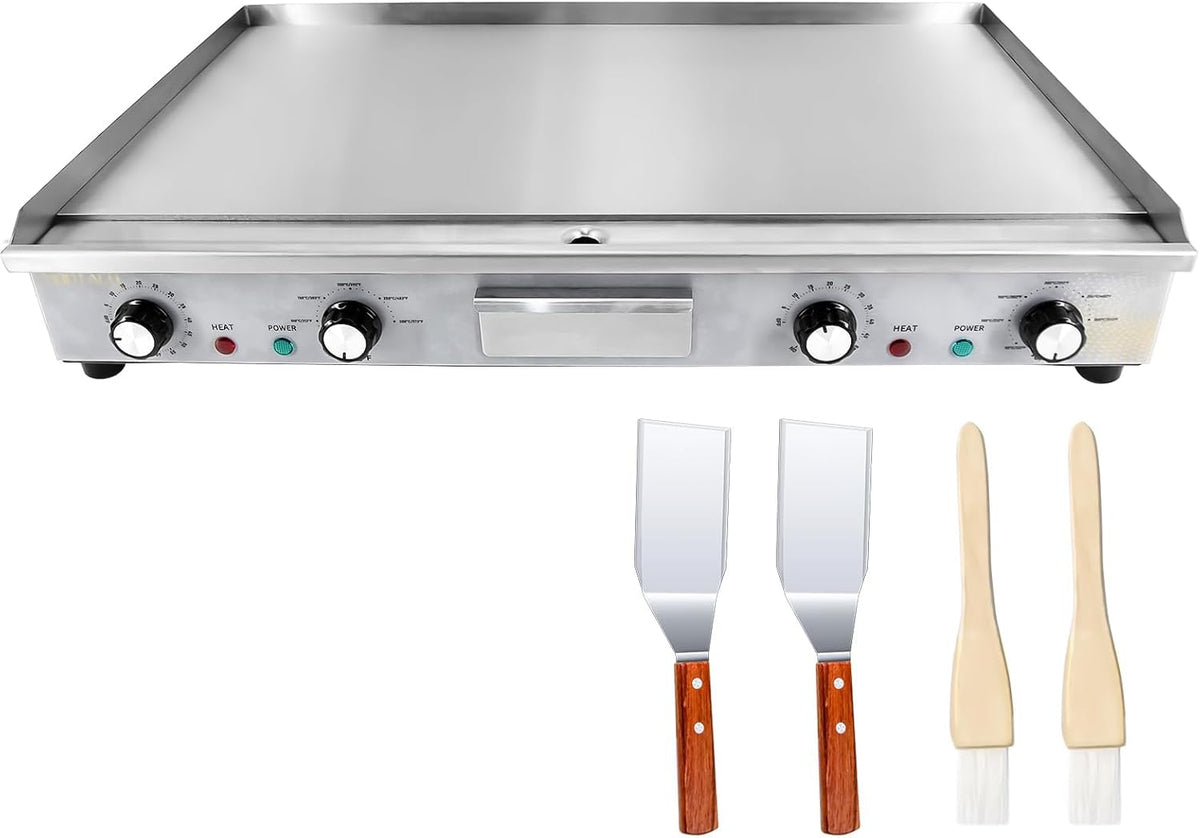 MOOTACO Elektrogrill, 73x40 cm, 4400 W, 73 cm, Silber/Braun/Beige, Elektrische Grillplatte, Profi Gastro Elektrische Grillplatte mit Grillfläche