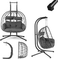 Hängesessel Juskys, Grau, ® Doppel Aria - Polyrattan mit Gestell & Kissen - Schaukel