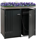 Mendler Mülltonnenbox, 125x132x84 cm, 55 kg, Anthrazit, 2er-Mülltonnenverkleidung HWC-O67, mit Pflanzkasten, Metall