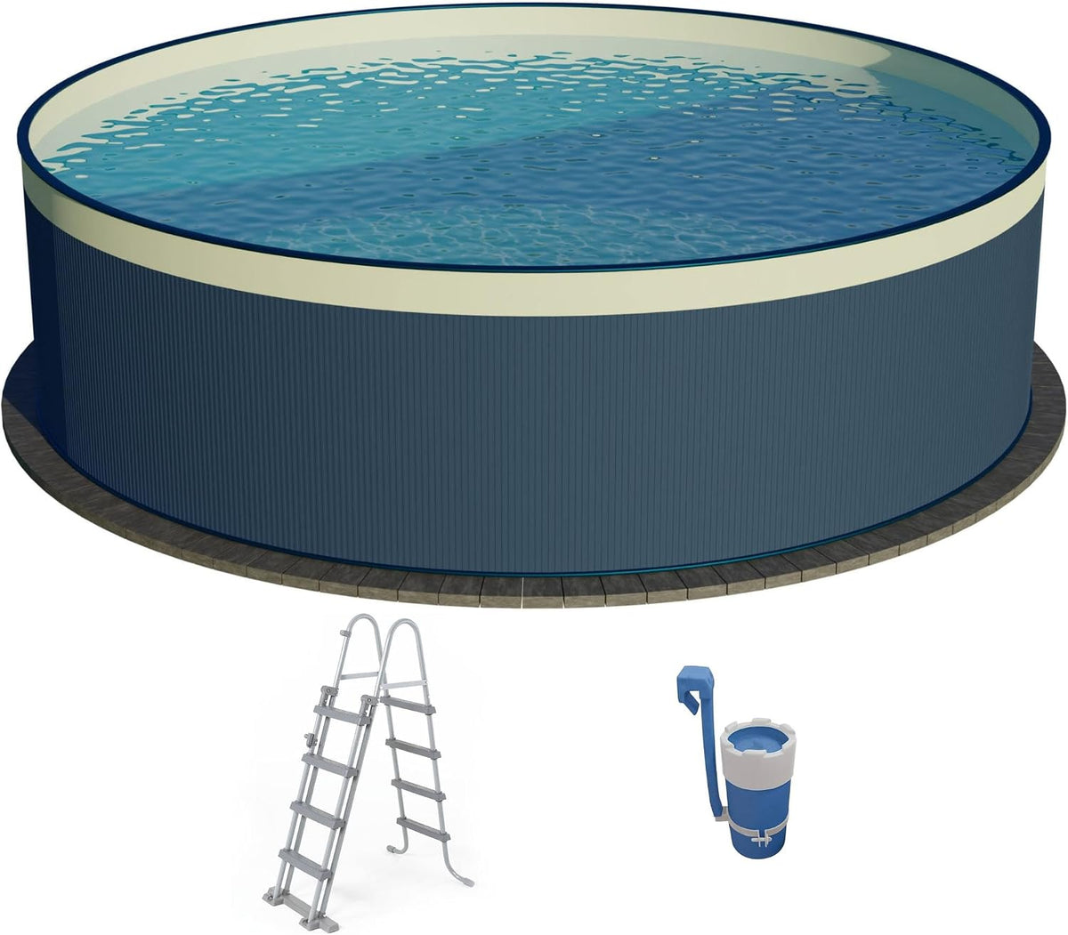Planet Pool Stahlrahmenpool, 0,3 mm, 0,2 mm, 90 cm, Blau/Sandfarben, Stahlwand Rundbecken Ø 450 Tiefe Stahlmantel & Innenfolie