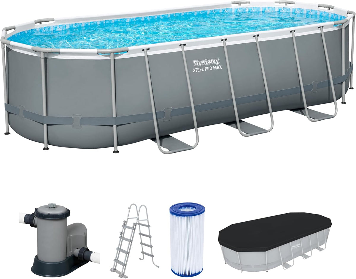 Bestway Stahlrahmenpool, 549 x 274 x 122 cm, 13.430 L, grau/weiß, Steel Pro MAX Frame Pool Komplett-Set, TriTech-Material