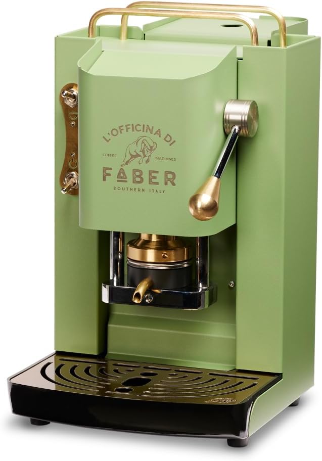 FABER COFFEE MACHINES Kaffeemaschine, 44 mm, Neongrün, Modell Pro Deluxe, Kaffeepadmaschine ESE, Messingbeschichtete Ausführung