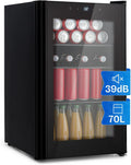 Klarstein Mini-Kühlschrank, 70 L, Schwarz, Mini Kühlschrank mit Glastür & LED, für Zimmer, Getränkekühlschrank Klein mit Herausnehmbaren 3 Ablagen