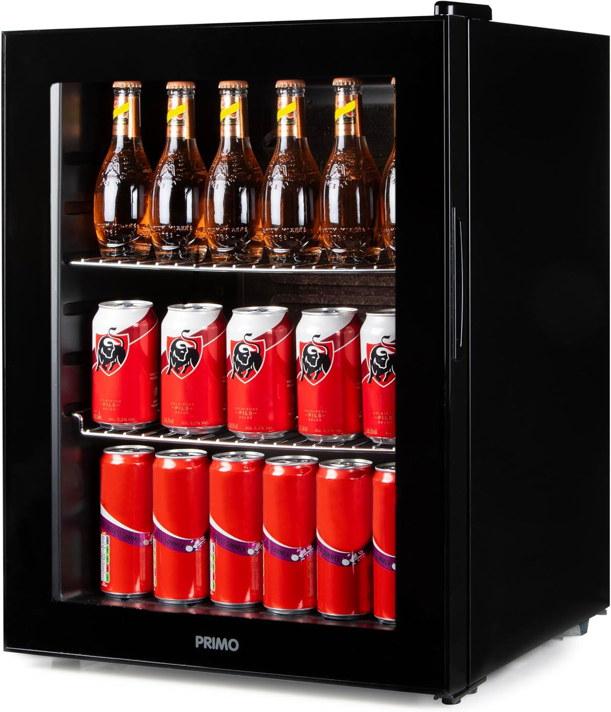 PRIMO Mini-Kühlschrank, 60 L, Schwarz, PR179BC Getränkekühlschrank Minibar Glastür Freistehend D
