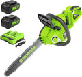 Greenworks Kettensäge, 35 cm, 20 m, 48 V, 24 V, Grün/Schwarz, ( x 2) Akku mit bürstenlosem Motor, Blattlänge, /s Kettengeschwindigkeit