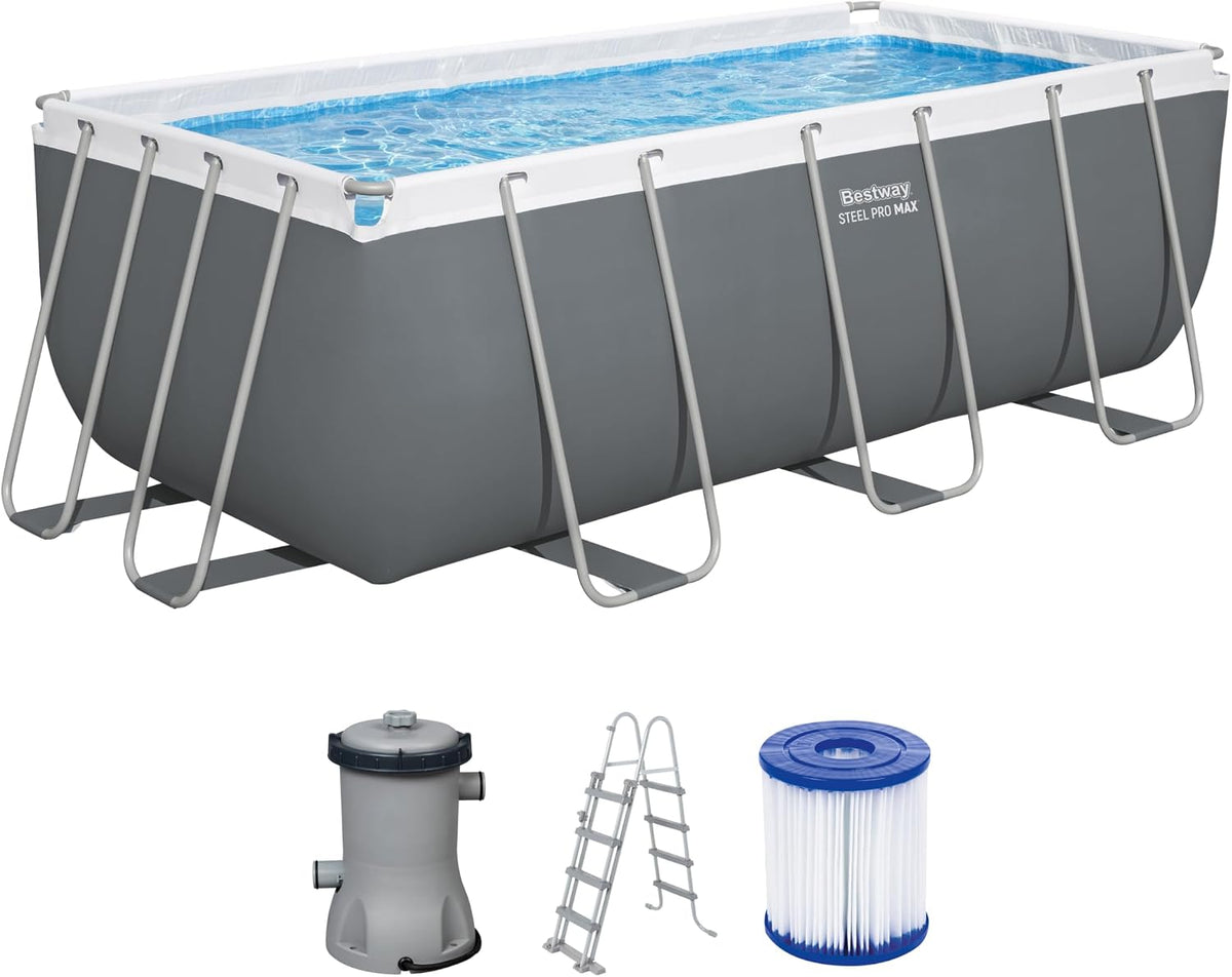 Bestway Stahlrahmenpool, 412 x 201 x 122 cm, Wasserkapazität (90 %): 8.124 Liter, Grau