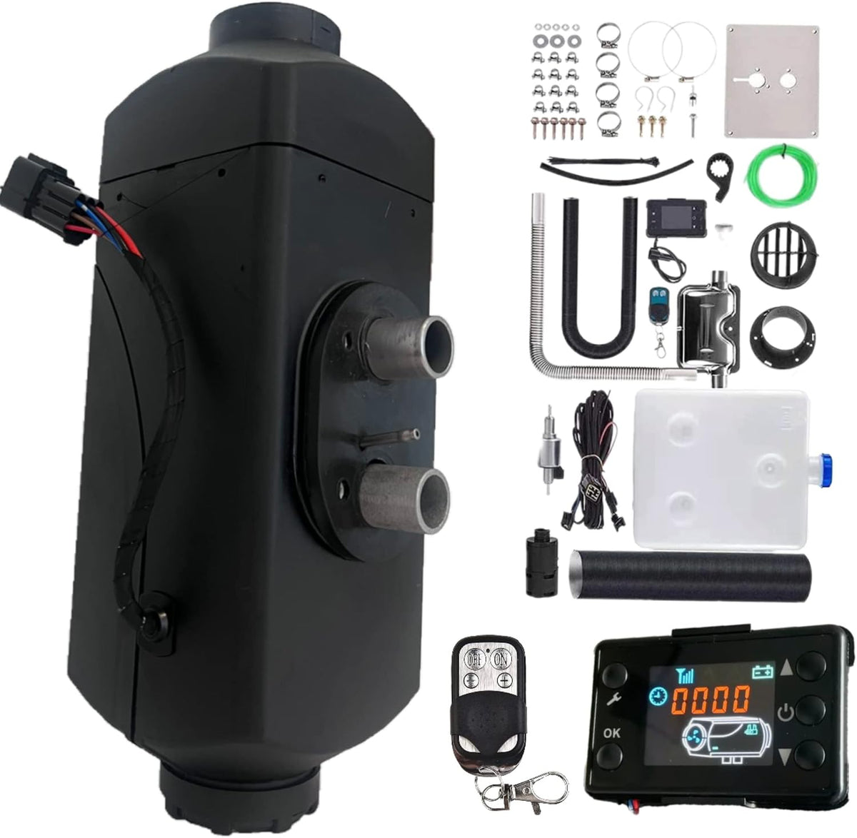 Faxron Heizöfen, 12 V, 2KW, 10 L, Schwarz/Weiß, Air Dieselheizung, Diesel-Nachtparkheizung mit LCD-Schalter, Fernbedienung und Schalldämpfer