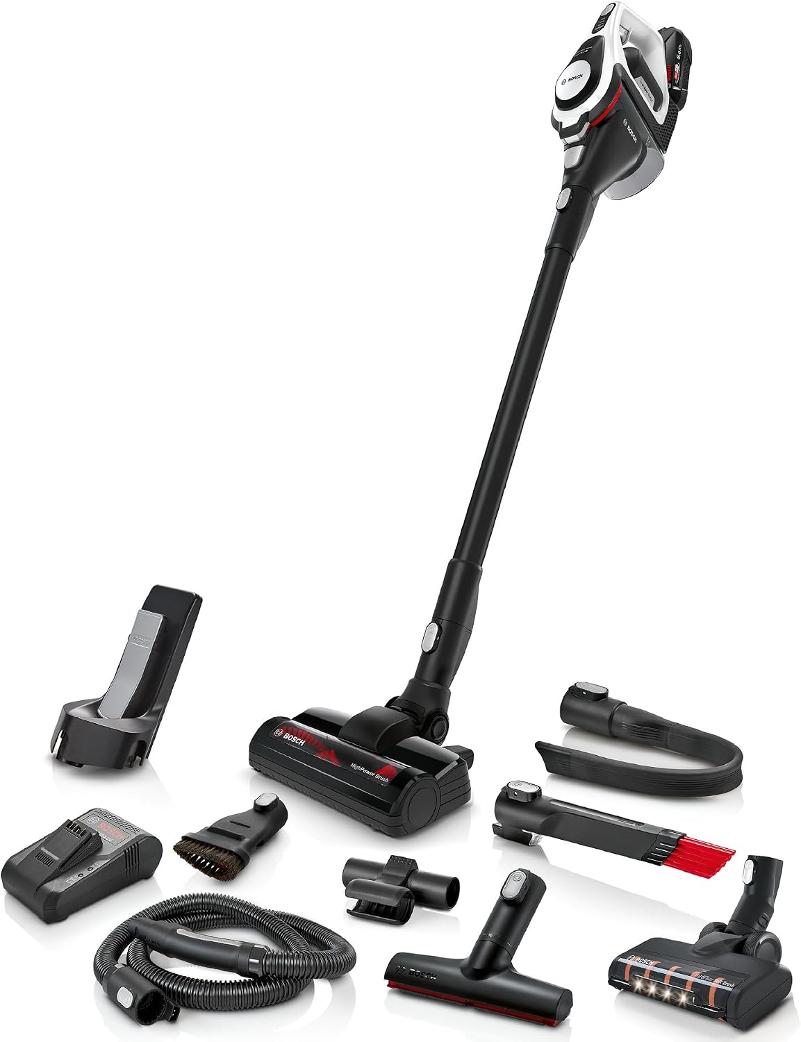 Bosch Staubsauger, Schwarz/Weiß, Akku- Unlimited Gen2 Serie 8 BSS825ALL, beutellos, bis 45 Min Laufzeit, austauschbarer Akku