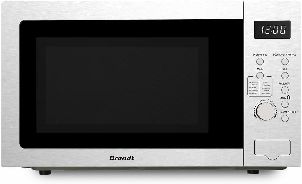 Brandt Mikrowelle, 1200 W, 700 W, 30 l, Silber/Schwarz, GE3000X, Grill, Grill, Maße Produkt HxB x T (mm) 303 x 510 x 410