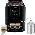 KRUPS Kaffeevollautomat, Schwarz, Essential mit Milchschlauch, 2-Tassen-Funktion, LCD-Display, Einfache Reinigung