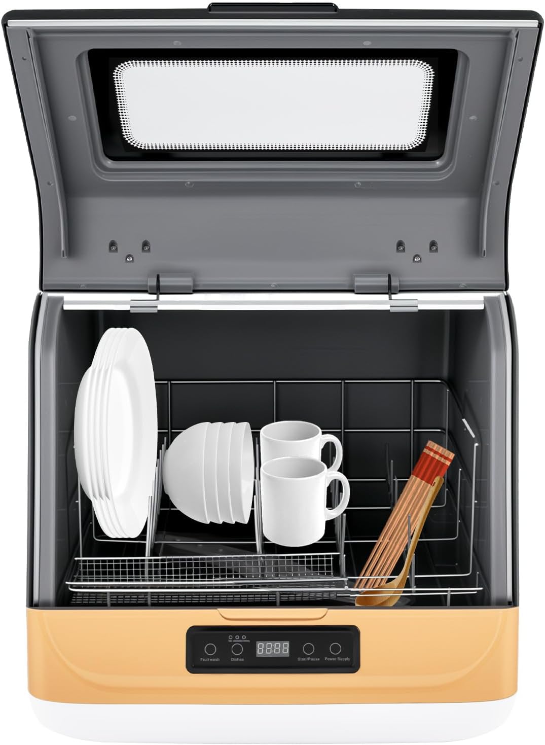 Geschirrspüler, 800 W, PP, ABS, Edelstahl, Weiß, Tragbarer mit 3 Programmen, freistehend Tischgeschirrspüle Klein mit Wasserschlauch