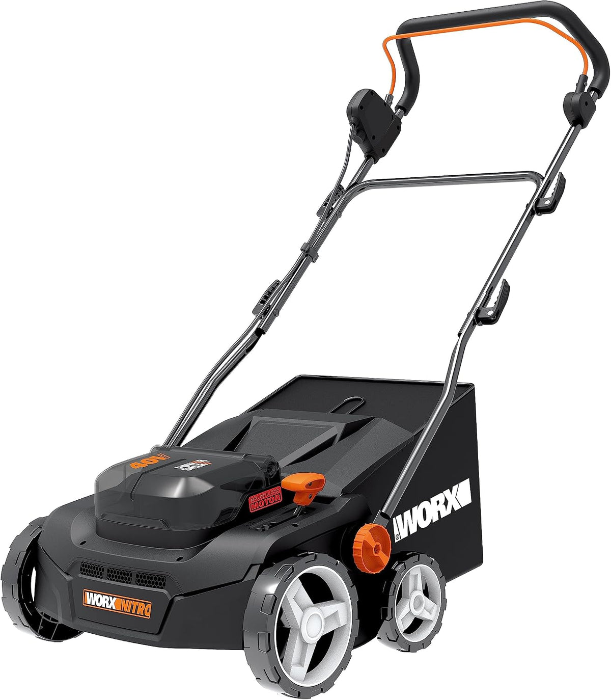WORX Vertikutierer, 36 cm, 40 L, Schwarz/Orange, Nitro Akku & Rasenlüfter WG855E.9 - bis zu 400 ㎡