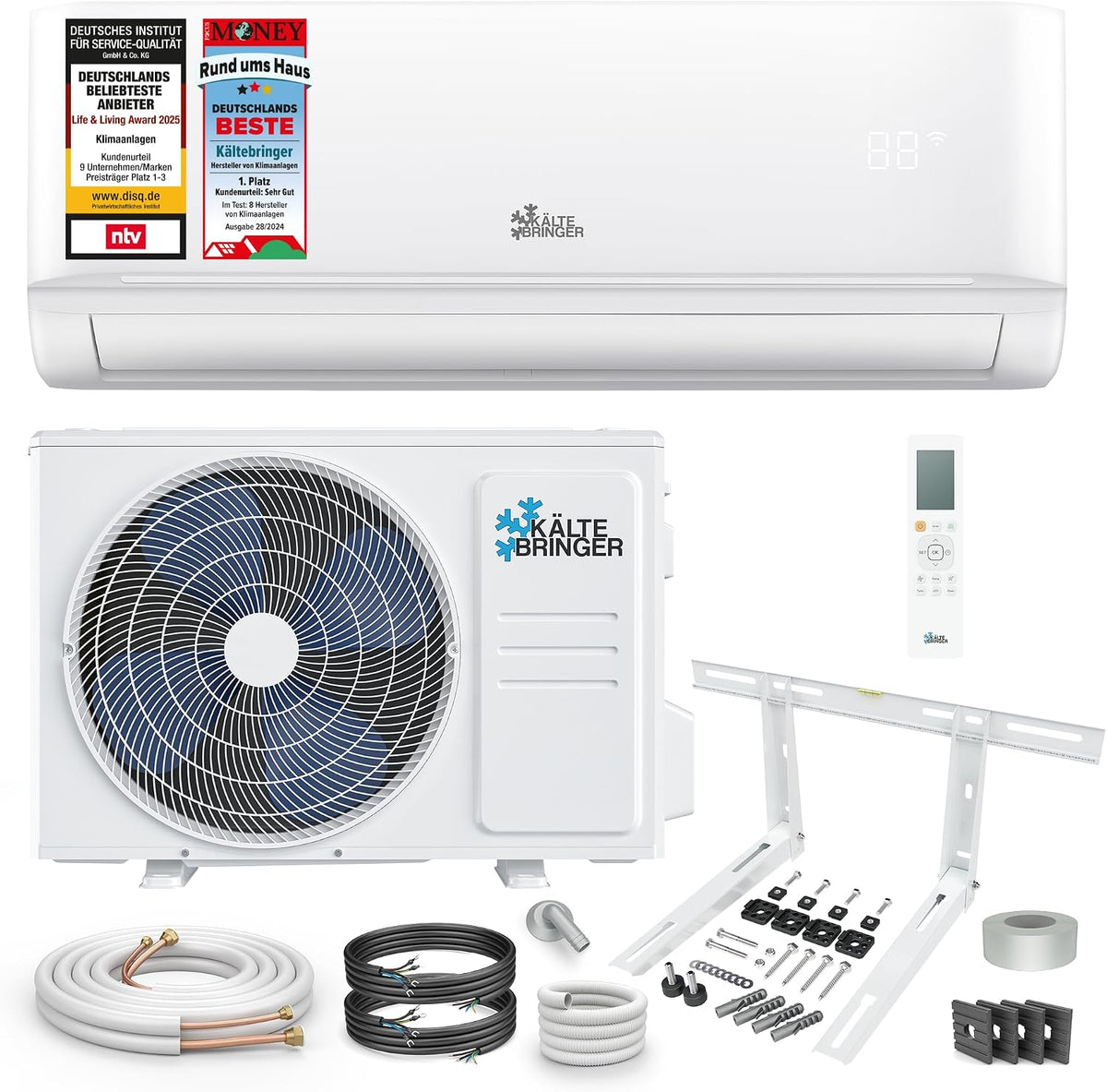 Kältebringer Split-Klimaanlage, 2,6 kW, 5m, Weiß, Split Klimaanlage - 9000 BTU - Klimagerät mit, WiFi & App