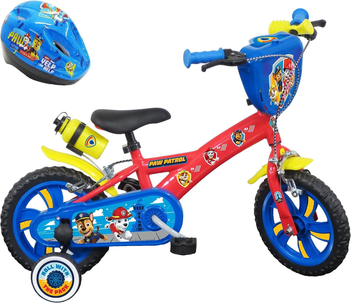 Vélo ATLAS Fahrrad, 12 Zoll, Rot/Blau/Gelb/Schwarz, Kinder Paw Patrol mit 2 Bremsen, dekorativer Frontplatte, Schutzblech