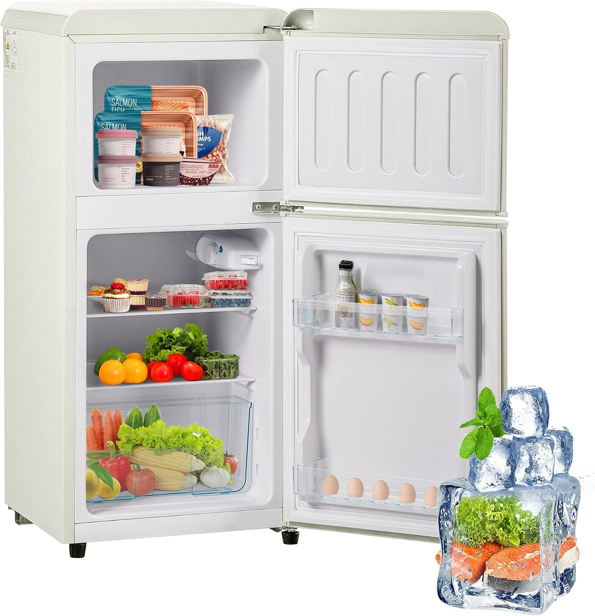 Merax Gefrierschrank, 60 Liter, 45 dB, 22 L, Weiß, Kühlschrank mit Gefrierfach, Kühl-Gefrierkombination, Doppeltür Kühlschrank