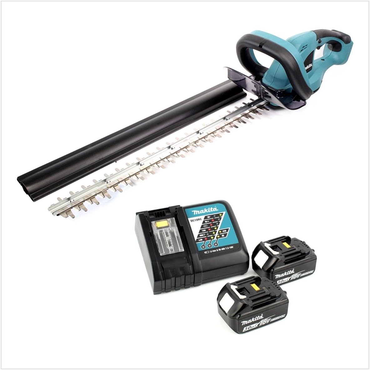 Makita Heckenschere, 3,0 Ah, 52 cm, 18 V, Schwarz/Silber/Blau, DUH 523 Akku mit 2x Akku und Ladegerät