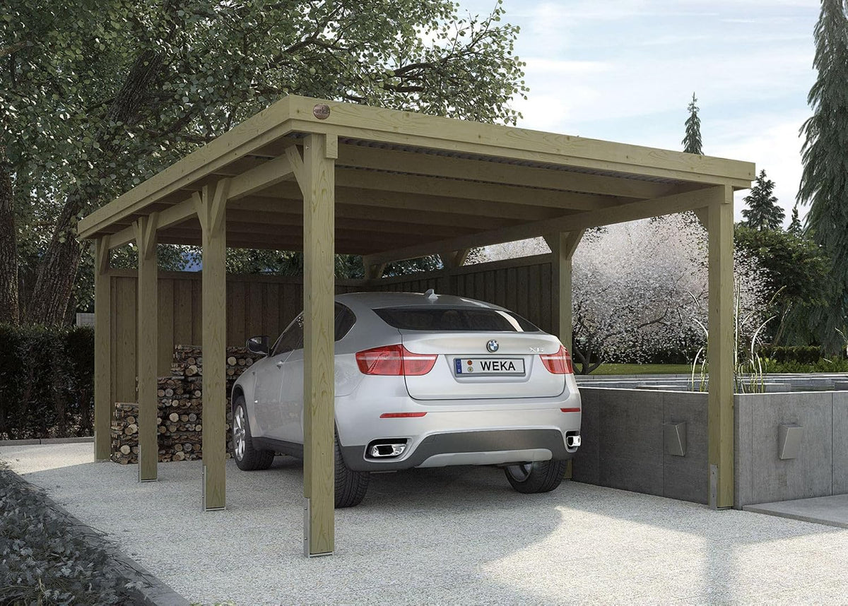 Weka Carports, Holz, Flachdach Einzelcarport 617 Gr. 2, ohne Dachplatten