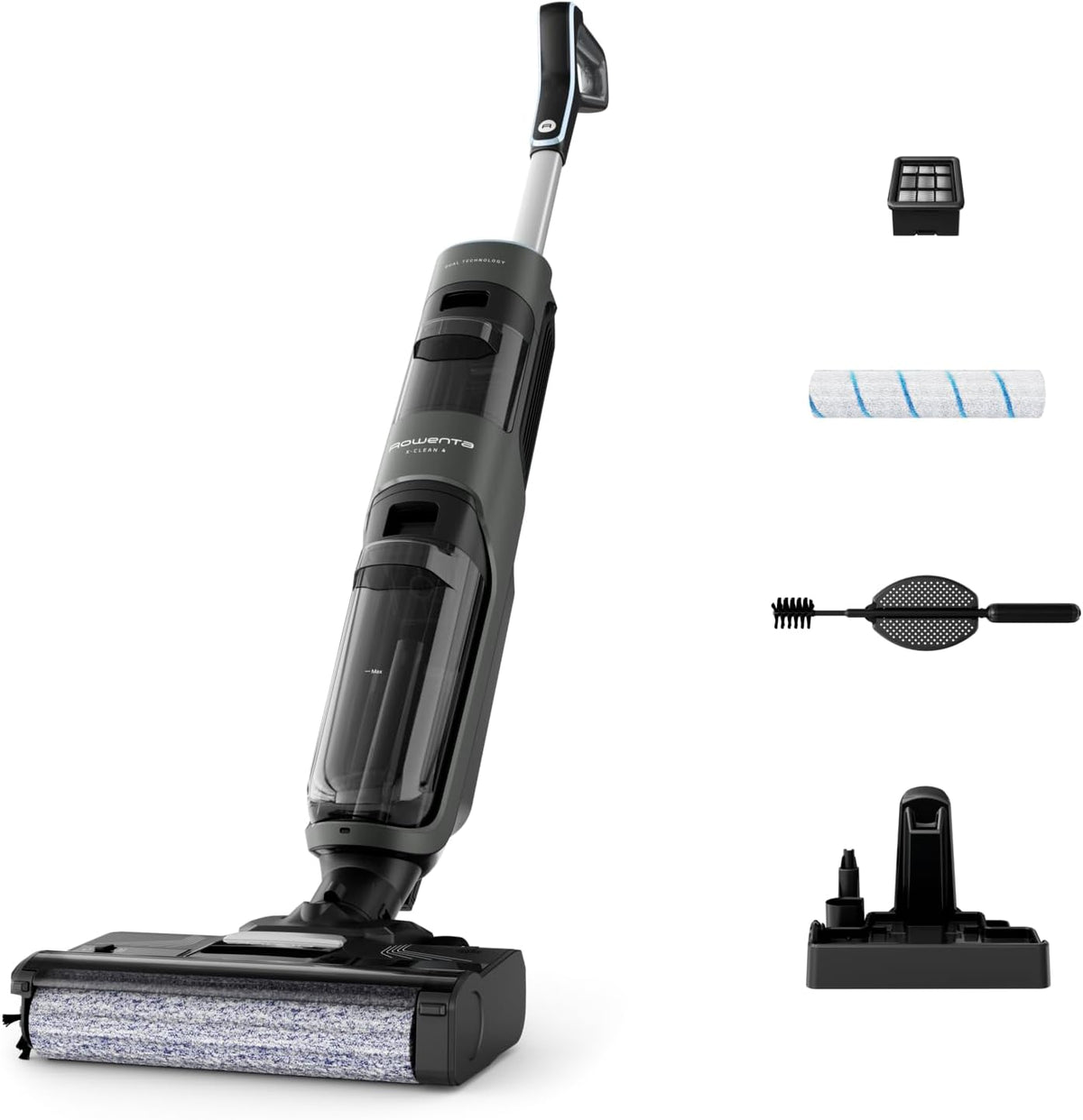 Rowenta Staubsauger, Dunkelgrau/Blau, X-Clean 4 kabelloser Nass- und Trocken, 2-in-1 Reinigung, 50 Min. Leistung