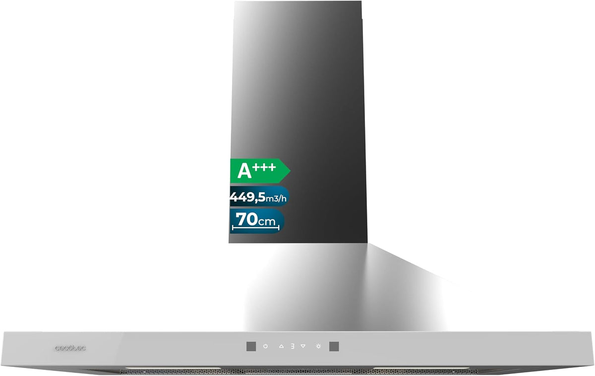 Cecotec Dunstabzugshaube, 449,5 m, 70 cm, Silber, Pyramiden- Bolero Flux, Energieklasse A+++