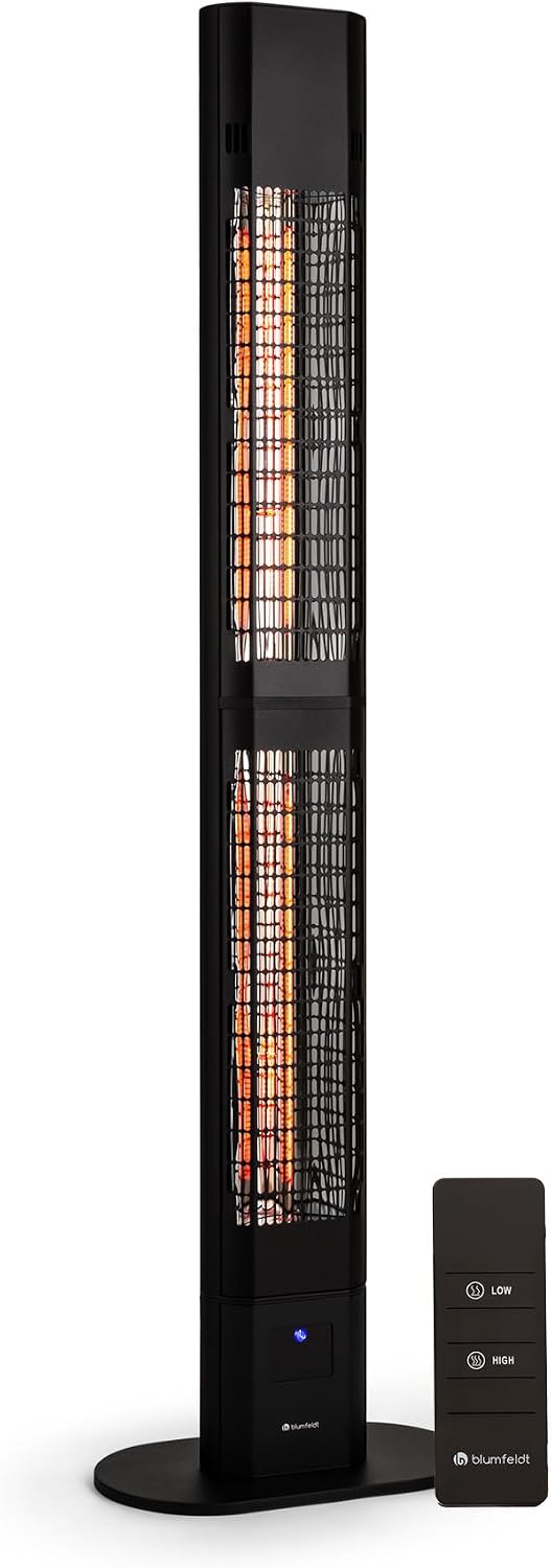 blumfeldt Heizstrahler, 3000 W, schwarz, Heat Guru, Infrarot Terrasse, Infrarotheizung, IP54 Outdoor, Standgerät mit Fernbedienung