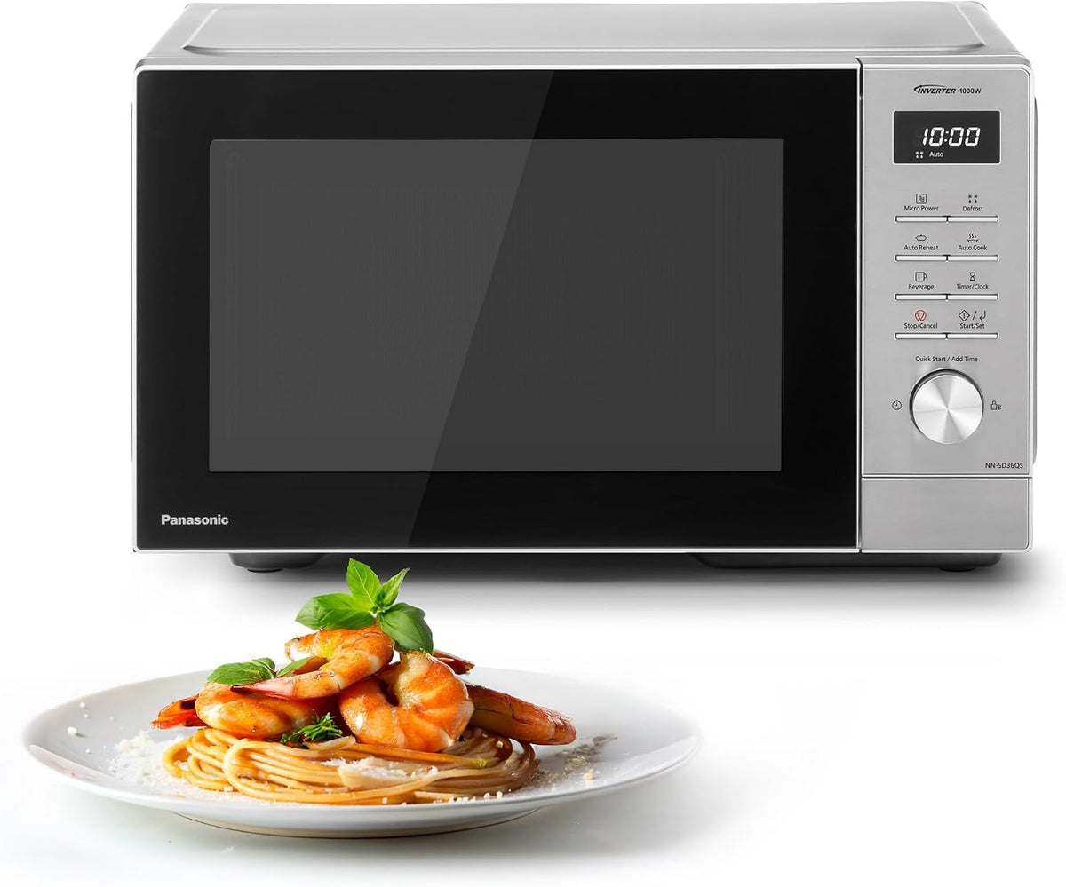 Panasonic Mikrowelle, 1000 W, 29 l, Silber, NN-SD36QSEPG Solo-, automatisches Auftauen, 11 automatische Programme