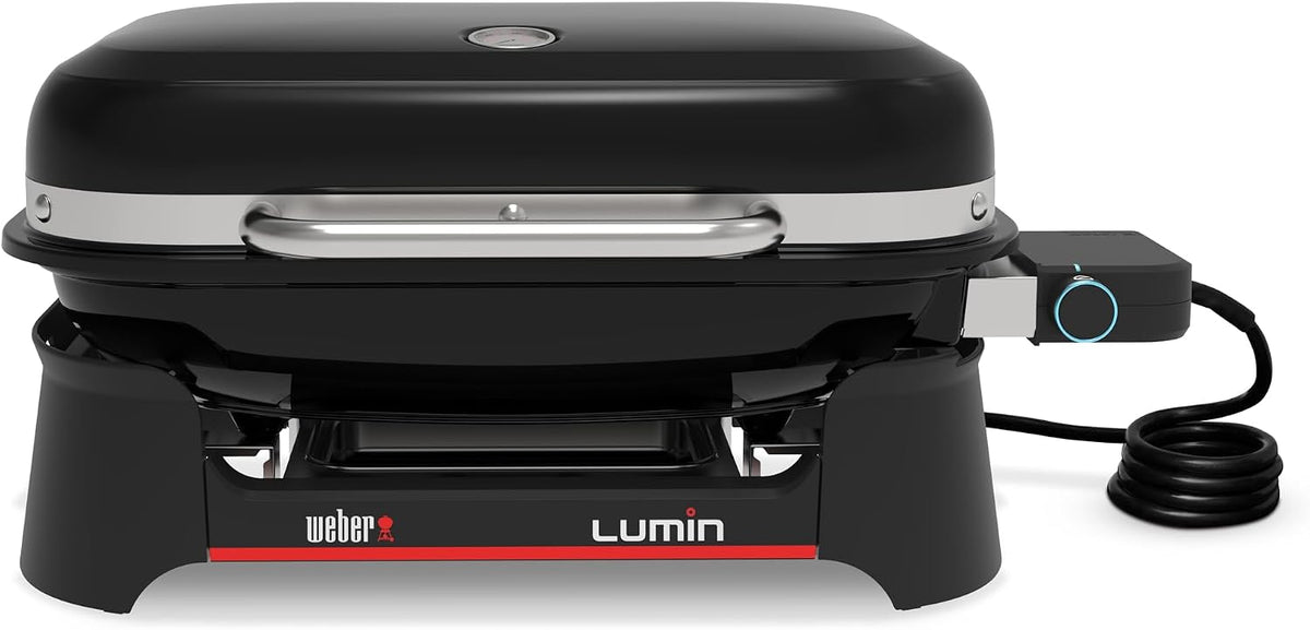Weber Elektrogrill, 33 x 49 cm, Schwarz, Lumin, Bis zu 315 °C, mit Deckelthermometer, Porzellanemaillierte Gusseisenroste