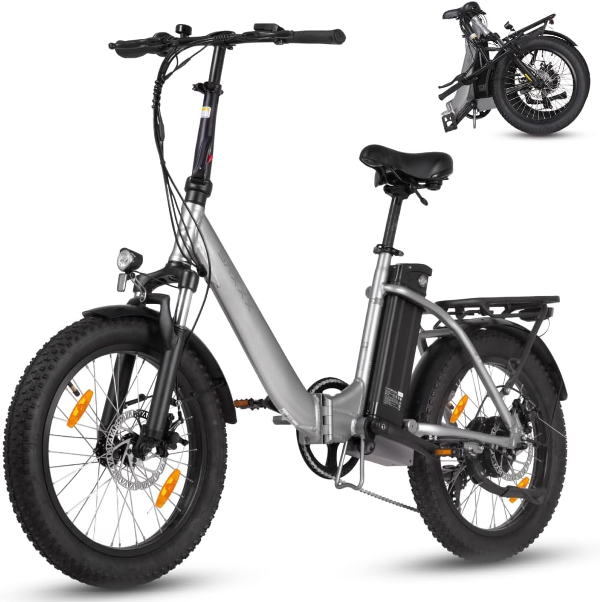 SAXXX Fahrrad, 20 Zoll, 13 Ah, 36 V, Alu, Silber/Schwarz, Bike, E Bike Klapprad mit Akku, E Herren mit 7 Gang Kettenschaltung