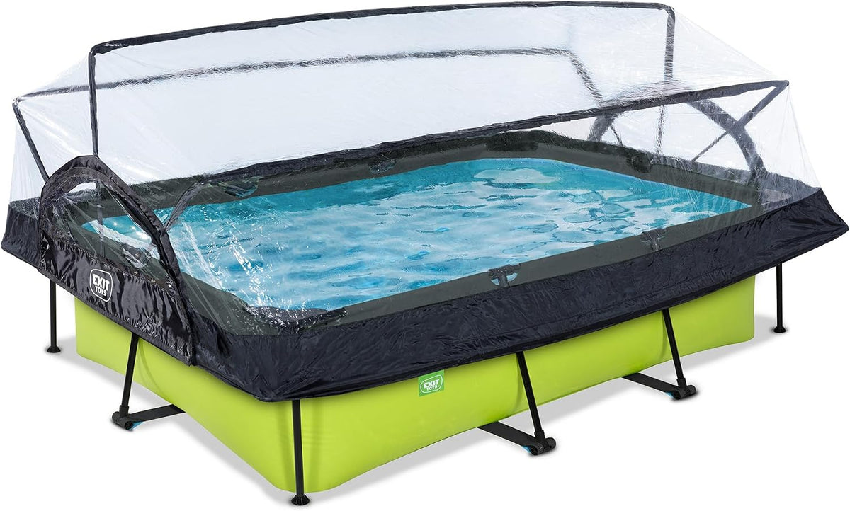 EXIT TOYS Aufblasbare Pools, 300x200x65 cm, grün/schwarz/klar, Lime Pool mit Multifunktionale Abdeckung - - Rechteckiger