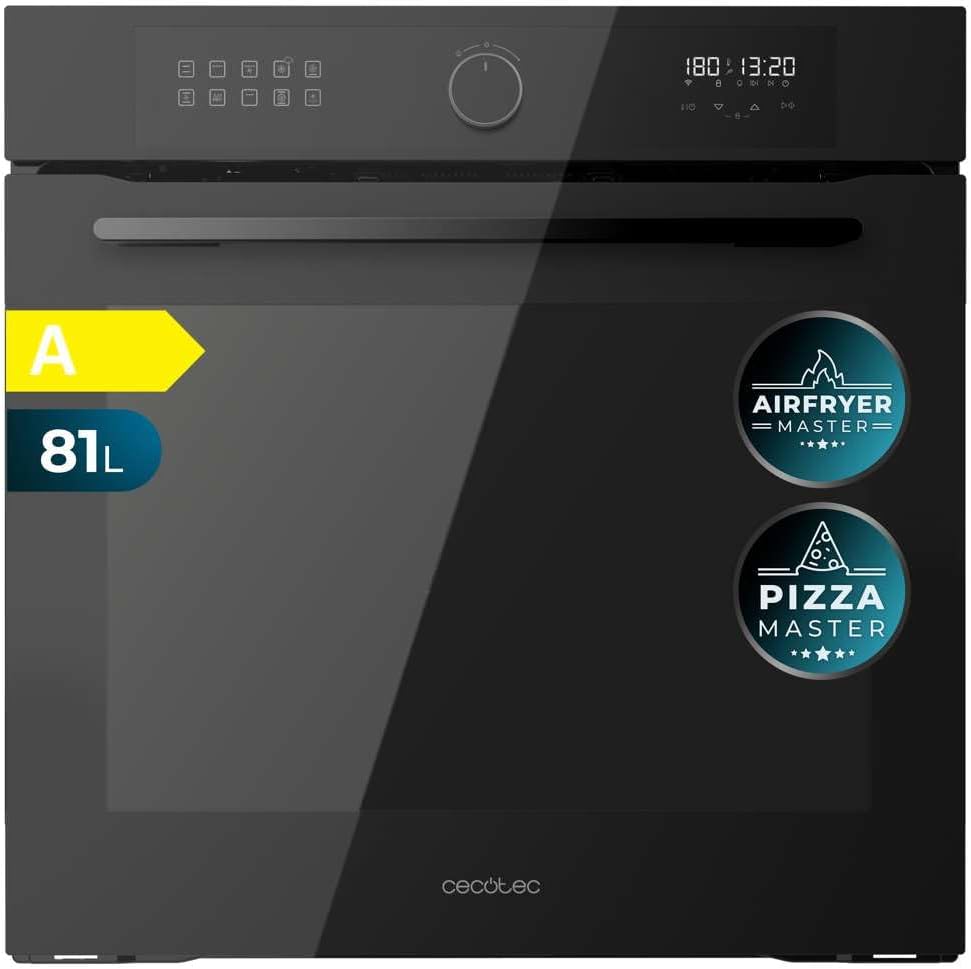 Cecotec Backofen, 60 cm, 3400 W, 81 L, Schwarz, Kapazität, 11 Funktionen mit Airfryer Master, Pizza Master, Steam Asisst