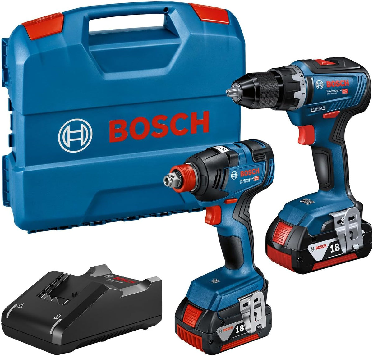 Bosch Professional Elektrowerkzeug, 4.0 Ah, 18 V, Blau/Schwarz/Rot, System Combo Kit: Drehschlagschrauber GDX -200 +