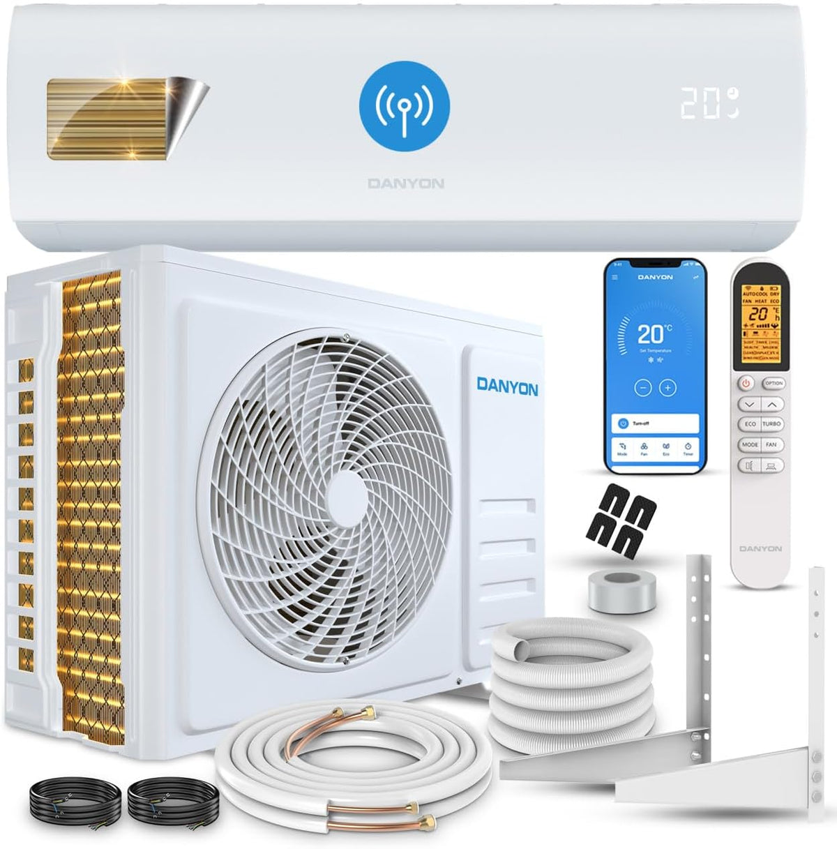 DANYON Klimaanlage, 3,4 kW, 5m, Weiß, Split - 12000 BTU -, Selbstreinigung, leise, Smart Home, Inverter Klimagerät mit Heizfunktion
