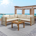 Sofa Yrxin, Beige, Gartenmöbel-Set für 5 Personen, Lounge Möbel Outdoor, Garten-Loungestuhl-Set, Eck + Couchtisch