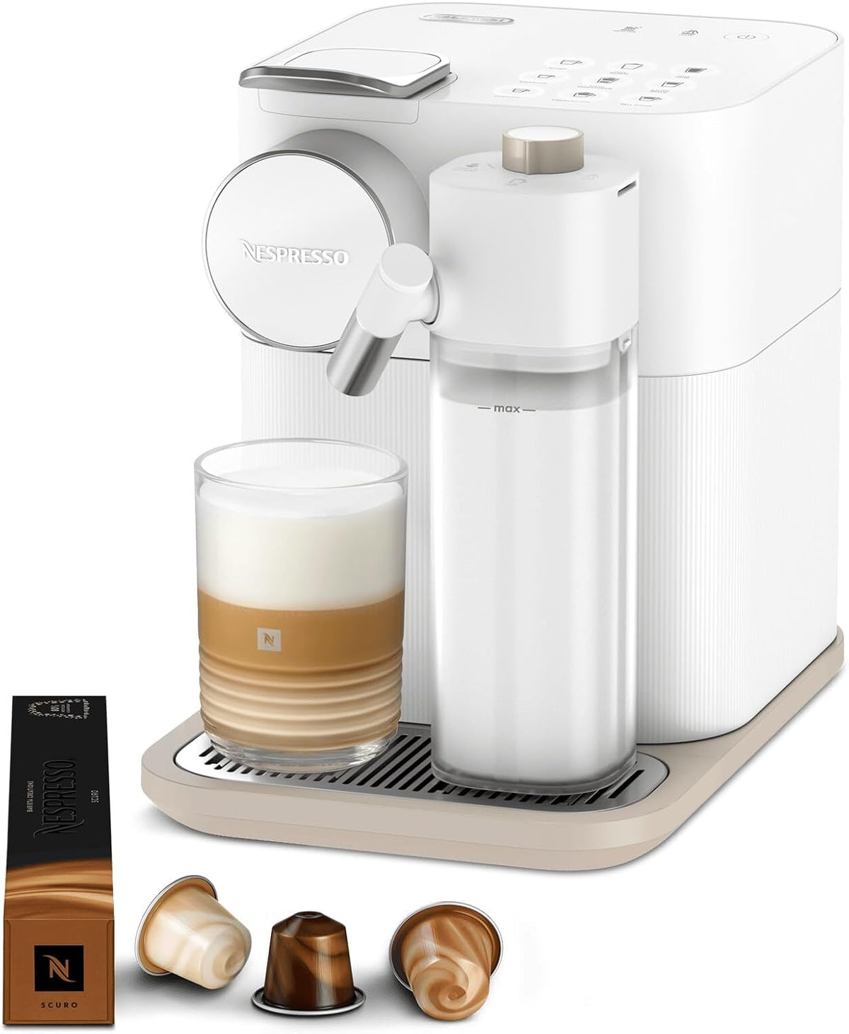 Nespresso Kaffeemaschine, 19 Bar, 1400 W, Weiß, De'Longhi EN640.W Gran Lattissima Kaffeekapselmaschine mit, Druck