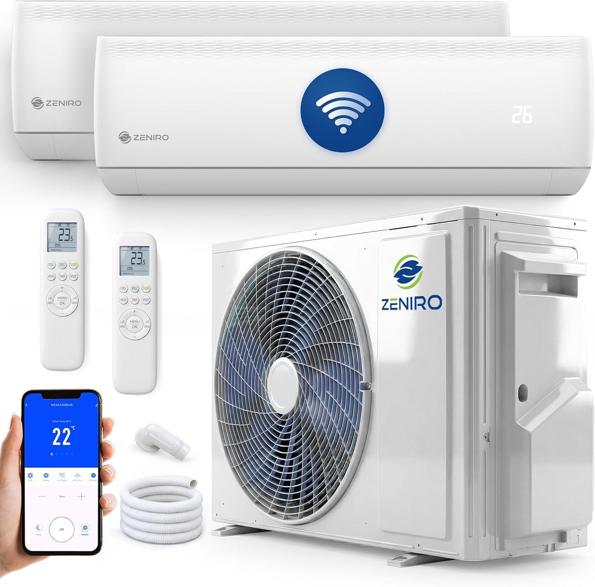 Zeniro Split-Klimaanlage, 3,5 kW, 5,3 kW, 7,9 kW, Weiß, Multisplit Klimaanlage 2 Innengeräte Set ( + ) Klimagerät