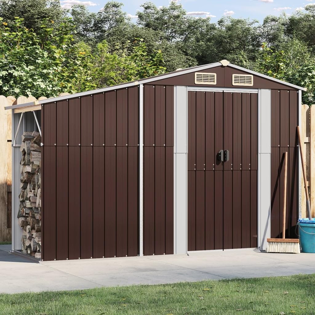 Gerätehaus GuyAna, 277x93x179 cm, Verzinkter Stahl, PP (Polypropylen), Braun