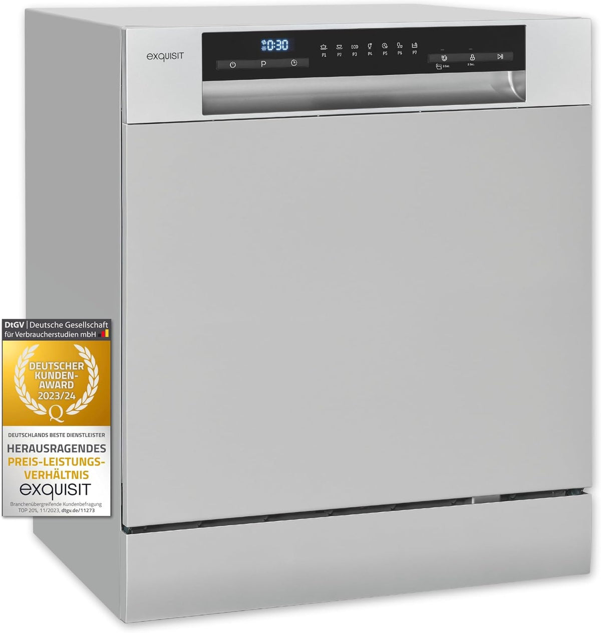 Exquisit Tischgeschirrspüler, 55 cm, Silber, Mini-Geschirrspüler, Tischspülmaschine, breit, spülmaschine kle
